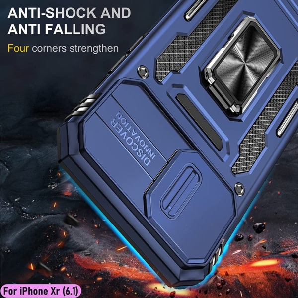 iPhone XR - Skal Kameraskydd / CamShield Ringhållare Blå Blue
