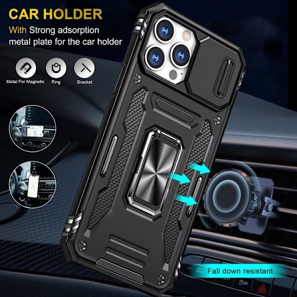 iPhone 15 Pro Max - Skal CamShield / Kameraskydd Ringhållare Svart Black