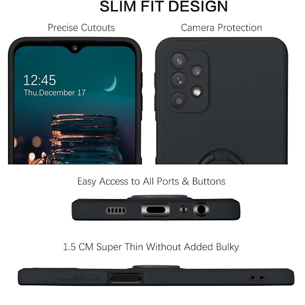 Samsung A52 / A52s - Solid® Silikonskal Ring hållare Svart Stonegrey