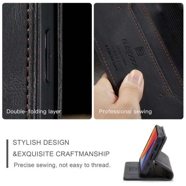 iPhone 12/12 Pro -  Premium Läder Fodral RFID Skyddat Svart