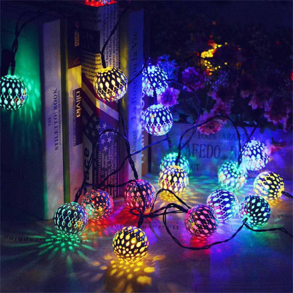 Jul LED Marockansk Hollow Metal Ball LED Strängljus Batteridriven för bröllop Holiday Home Party Dekoration A