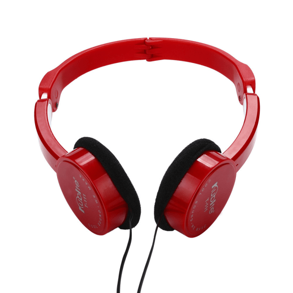 Kubite hörlurar med tråd på örat hopfällbara stereoheadset för barn Röd