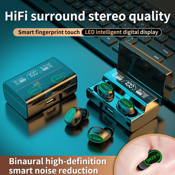 Trådlöst Bluetooth headset 5.3 HD Brusreducering Låg latens hörlurar Smart LED-skärm Display Laddningsbank