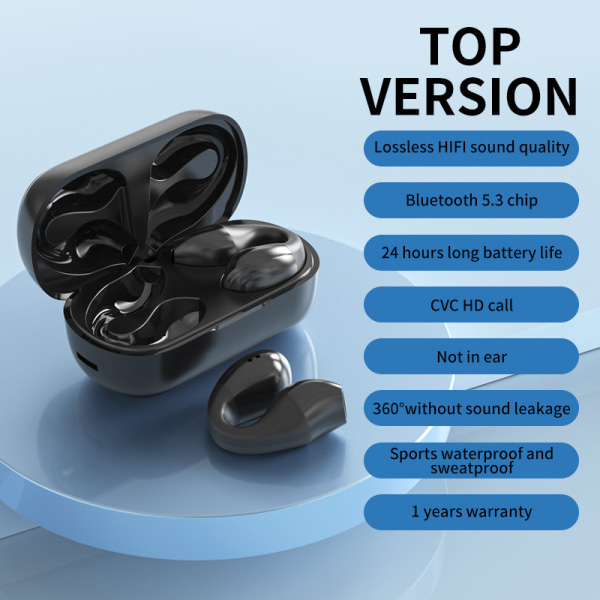 Ear-Clip Conduction Hörlurar Bluetooth 5.3 Open Ear Type Hörlurar Trådlösa Earbuds Headset Svart