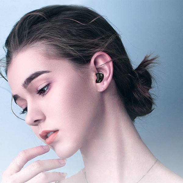 Bluetooth hörlurar Ultrasmå osynliga minisportsnäckor Trådlösa in-ear-hörlurar med ett öra Svart