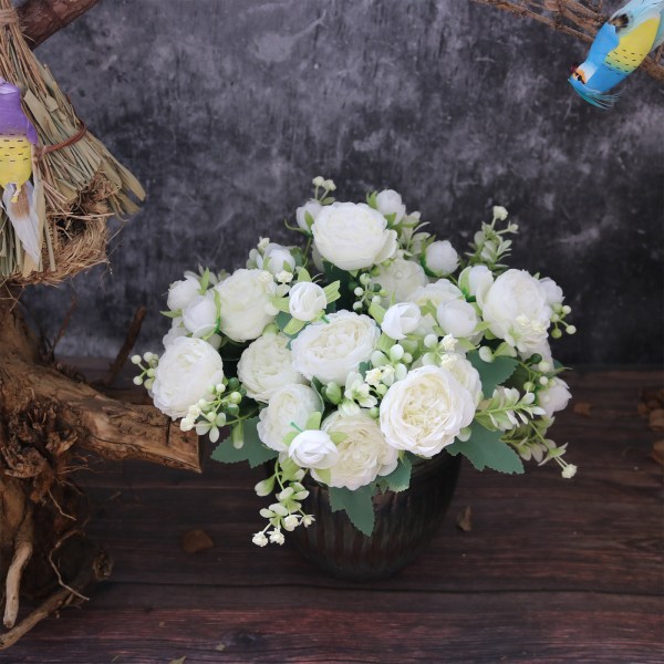 Heminredning med konstgjorda blommor Bärbar enkelgrensimulering för bröllop Fake Rose Ekologiskt vänlig fest Utsökt inredning Vit