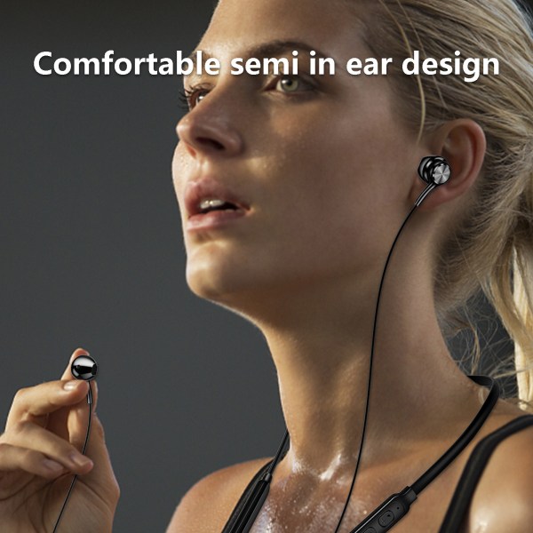 Over-Ear-hörlurar Bluetooth öronsnäcka Magnetisk hals Hängande brusreducerande in-ear-headset Svart