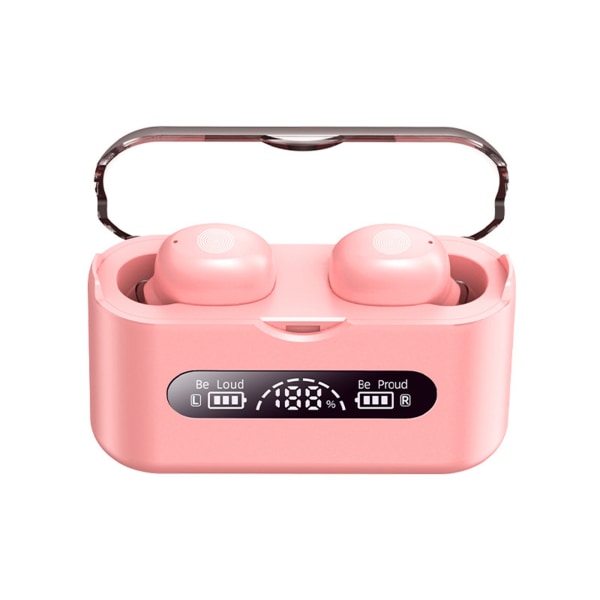 Trådlösa hörlurar 5.2 Bluetooth hörlurar med case Mikrofoner Fingeravtryckskontroll Power för sportarbetande hörlurar Rosa
