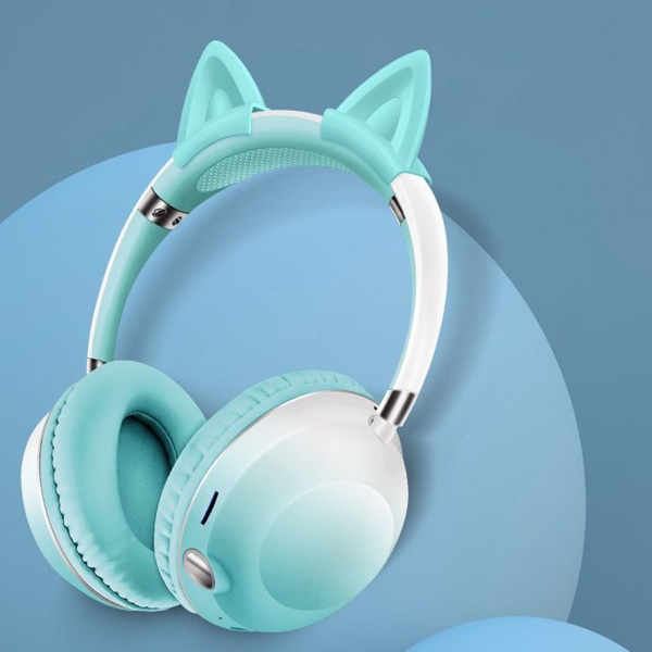 Over-Ear-hörlurar Bluetooth Heavy Bass Vikbara trådlösa och trådbundna stereohörlurar Headset Ljusblå