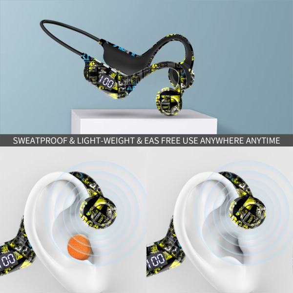 Benledning Trådlösa hörlurar Bluetooth Headset Sportlöpning LED Digital Display 300mAh Svart