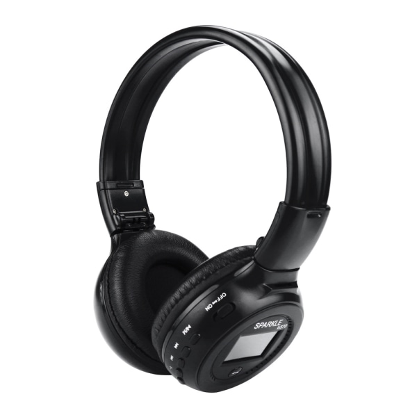 Trådlösa hörlurar Stereo Bluetooth 4.1 med MIC FM Radio LCD Headset Svart