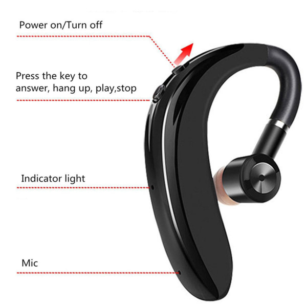 Bluetooth 5.0 hörlurar In-ear trådlöst headset för bilkörning Single Handfree Ipx5