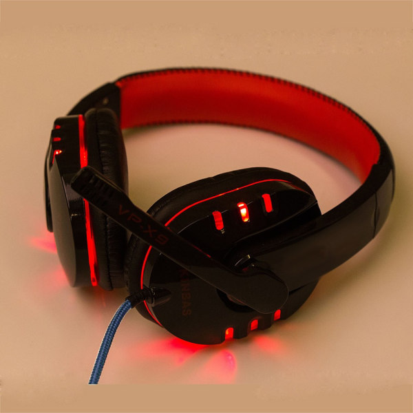 Hörlurar USB 3,5 mm Stereo LED med mikrofon för PC Gaming Headset Röd
