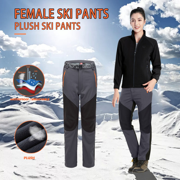 Färgblockerande Outdoor Pants Fleece Thickened Soft Skidbyxor grå M