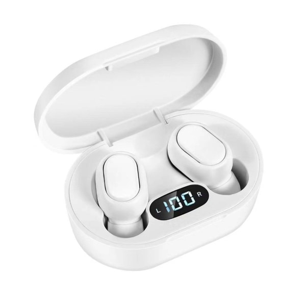 E7S Binaural Bluetooth 5.0 Gaming Headset med batteridisplay In-ear hörlurar Mini typ Macaron Färg Vit
