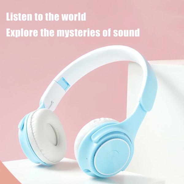 Over-Ear-hörlurar Bluetooth 5.0 hopfällbart gaming trådlöst Macaron Bass Headset Blå