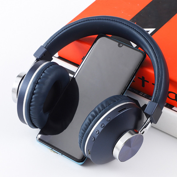 Over-Ear hörlurar Bluetooth Dual Mode Trådlös och trådbunden stereo hopfällbara hörselkåpor Headset Blå