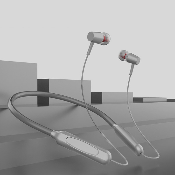 Metall Bluetooth Headset Sport Halsmonterade Universal trådlösa In-ear hörlurar Silver