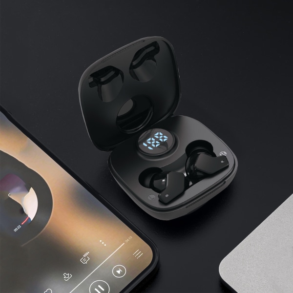 5.2 Bluetooth trådlösa hörlurar brusreducerande binauralt stereo HD-ljud Sport kontorshörlurar Svart