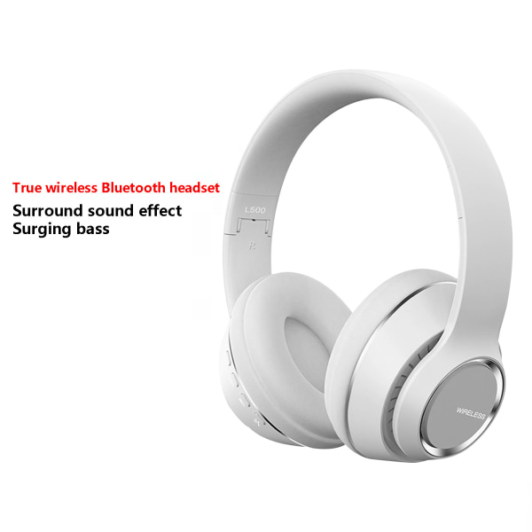 Over-Ear hörlurar Bluetooth Stereo Brusreducering Stöd TF-kort Mobiltelefon Dator Universal Headset Vit