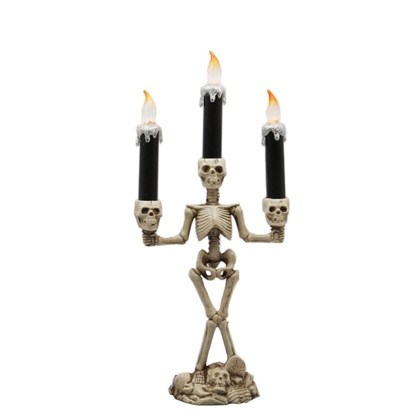 Skull Ornaments Skelett Ljusstake Lampa LED Elektronisk Hand Candle Lamp Silver