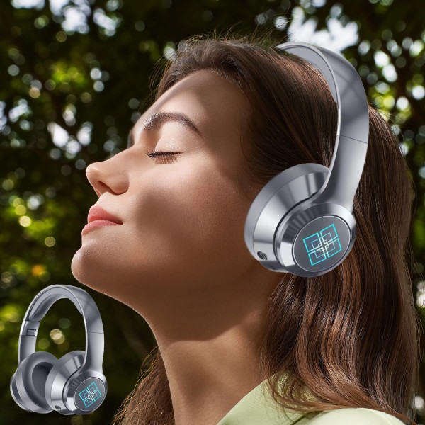 Over-Ear Hörlurar Bluetooth Trådlös Stereo Sport Fitness Universal För mobiltelefoner Headset grå