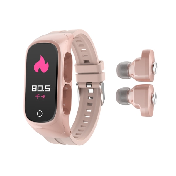 Smart Watch hörlurar 2 i 1 multifunktionellt trådlöst Bluetooth headset Fitness Rosa