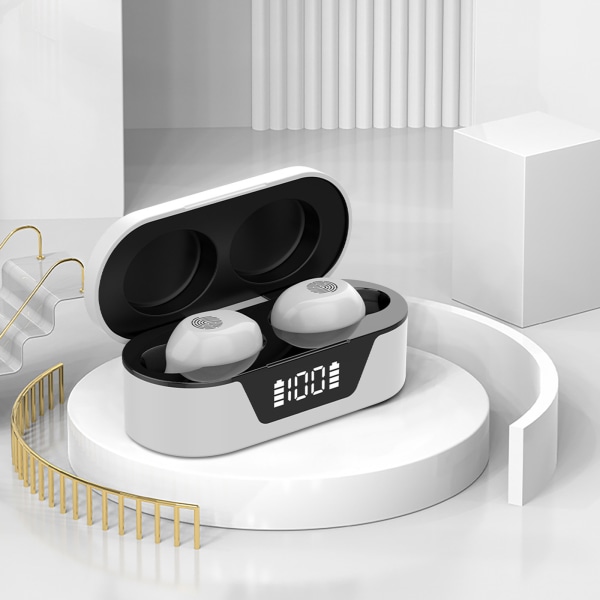 5.2 Bluetooth Mini Headset Charge Display Touch Control Hi-Fi Stereoljud Trådlösa hörlurar IPX5 Long Standby Vit