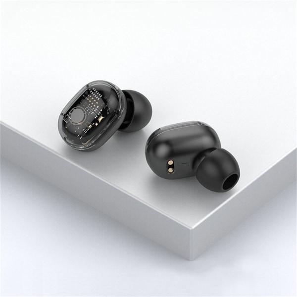 E7S Binaural Bluetooth 5.0 Gaming Headset med batteridisplay In-ear hörlurar Mini typ Macaron Färg Svart