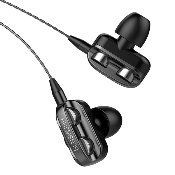 Trådbunden sporthörlur 3,5 mm med mikrofon In-ear Bass för telefon och PC Svart