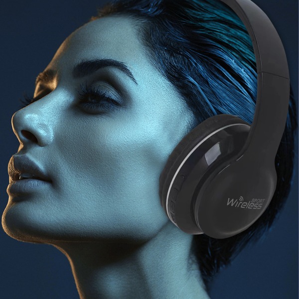 Over-Ear hörlurar Bluetooth hopfällbara trådlösa och trådbundna stereo för mobiltelefon PC Mjuka hörselkåpor Headset Svart