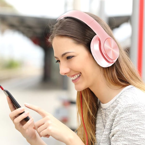 Over-Ear hörlurar Lättvikts hopfällbar stereobas 1,2M trådbunden med mikrofon för smartphone surfplatta Rosa