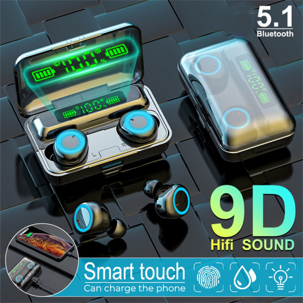 Touch Control Wireless 5.0 Bluetooth hörlurar TWS Stereo In-ear Earbuds Headset Ipx7 Svart