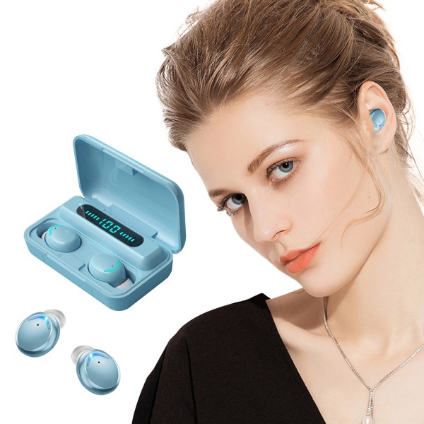TWS In-ear Headset Ipx5 Digital Display Touch Control Trådlösa Bluetooth hörlurar Ljusblå