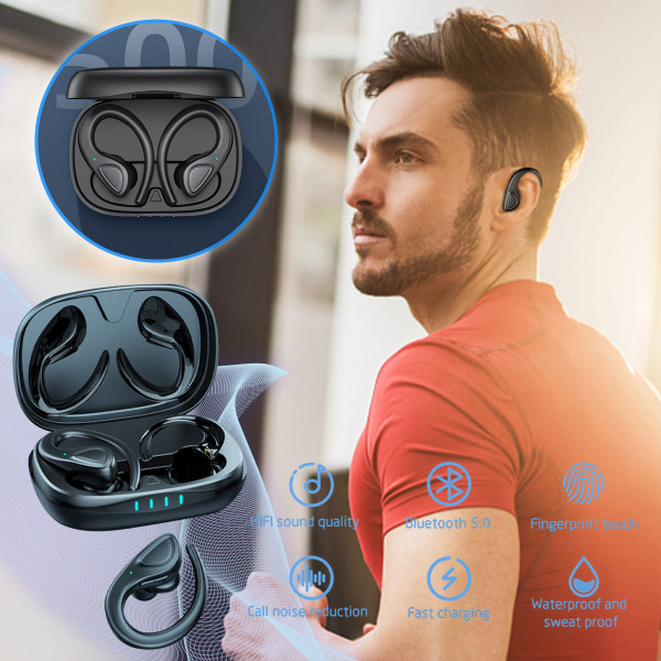 Trådlösa Stereo Sports Earbuds 5.2 Bluetooth Med Laddningsbox