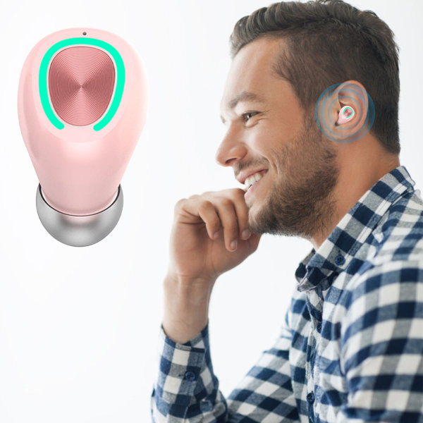 Mini trådlösa hörlurar Bluetooth Headset Universal Sports Single-Ear hörlurar Rosa