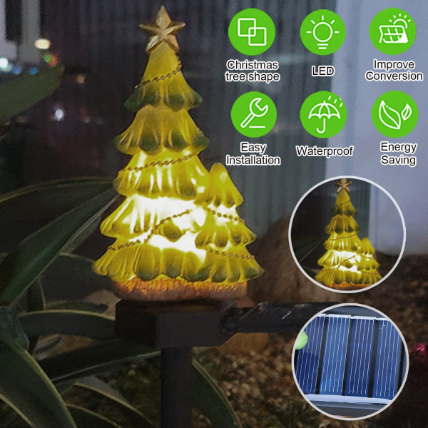 2 st Solar Julgranslampa Utomhus Solar Dekorativ Trähög Varm Vit Trädgårdslampa Används för semesterträdgårdsdekoration