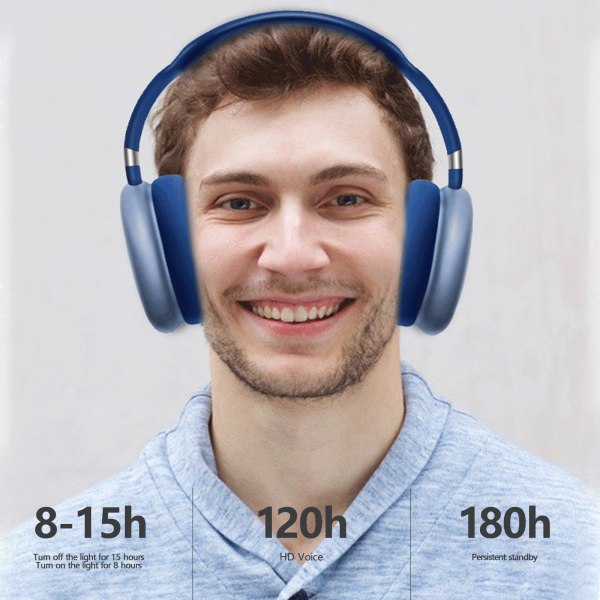 Over-Ear hörlurar Bas Spel Surroundljud med brusreducerande mikrofon Bluetooth headset Blå