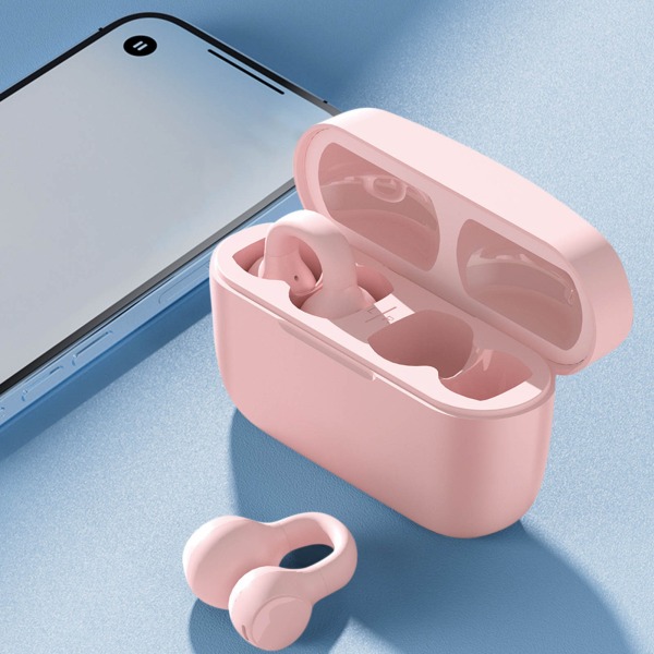 Benledning Trådlösa hörlurar Öronklämma Bluetooth Mini Sports Running Earbuds Rosa