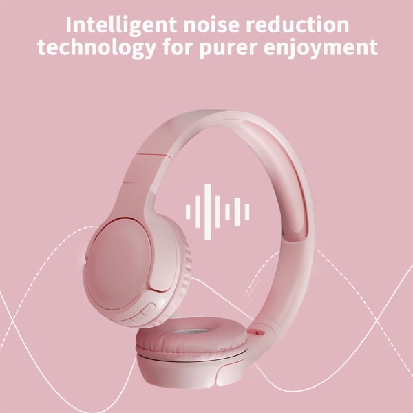 Over-Ear hörlurar Bluetooth trådlös med mikrofon Hi-Fi Stereo hopfällbar för mobiltelefon PC Headset Rosa
