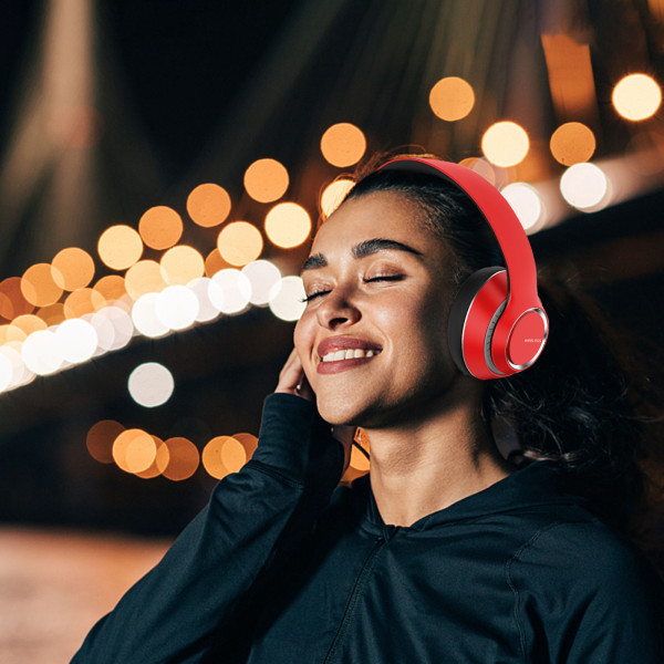 Over-Ear hörlurar Bluetooth Stereo Brusreducering Stöd TF-kort Mobiltelefon Dator Universal Headset Röd