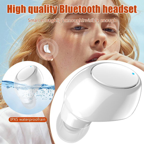Trådlösa Bluetooth in-ear hörlurar mono Earbud Stereo Sport träning med mikrofon vit 1