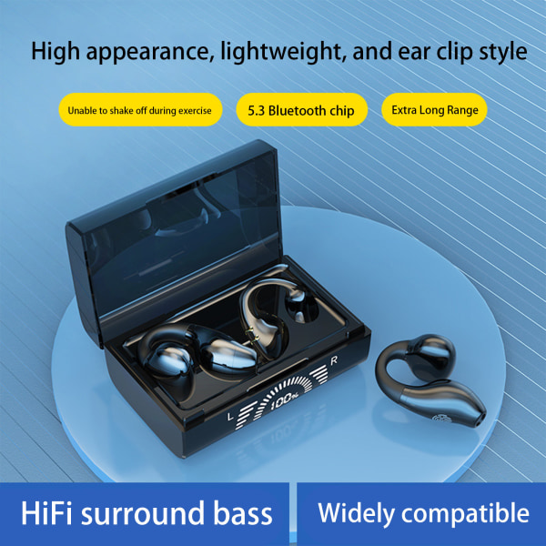 Trådlösa öronsnäckor 5.3 Bluetooth öronklämma Typ Ingen smärta Bär IPX4 Vattentätt, uppslukande premiumljudheadset med case