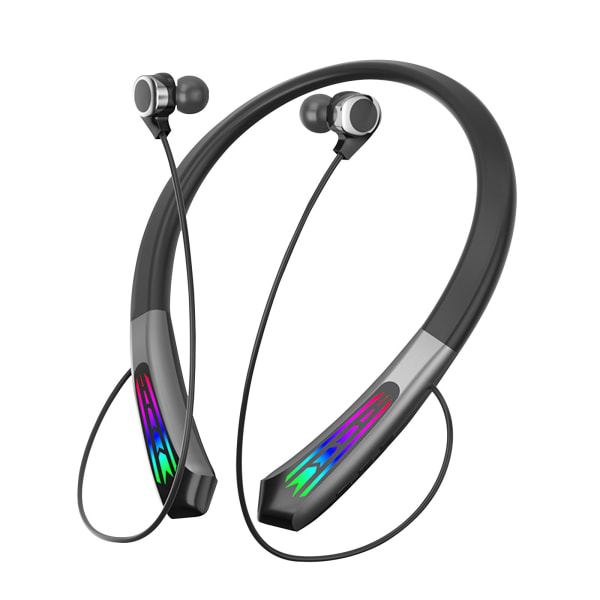 Binaural In-ear Headset Hanging Neck Light Glow Gaming Bluetooth Hörlurar Sport Trådlösa hörlurar Svart