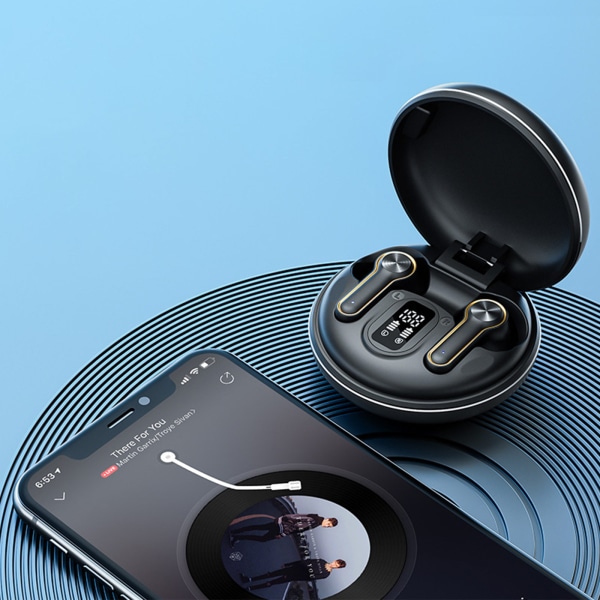 In-ear-hörlurar Trådlöst Bluetooth -headset Laddningsfack i metall Digital display Svart