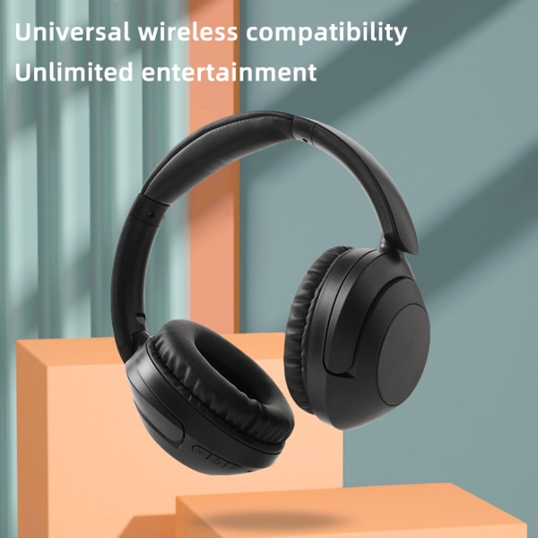 Over-Ear hörlurar Bluetooth trådlös med mikrofon Hi-Fi Stereo hopfällbar för mobiltelefon PC Headset Svart