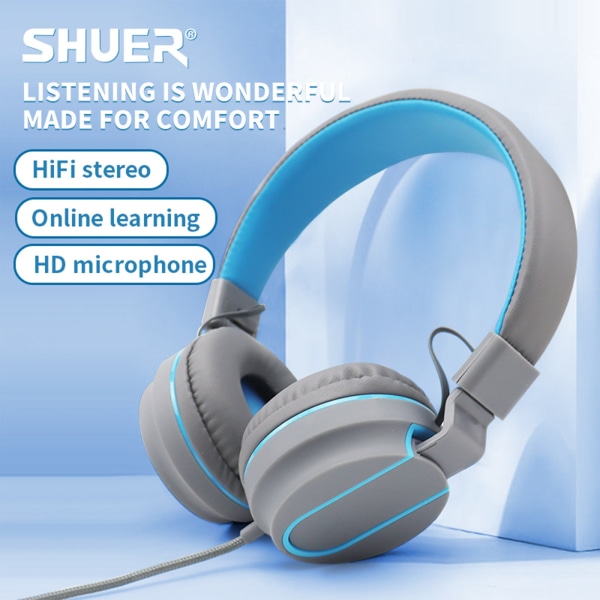 Gaming-hörlurar med trådstyrd brusreducerande Over-Ear-headset med mikrofon Bas Surround Mjuk för dator Himmelsblå