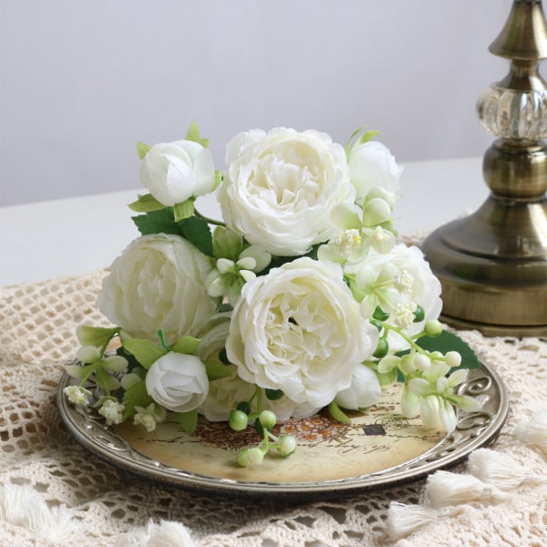 Heminredning med konstgjorda blommor Bärbar enkelgrensimulering för bröllop Fake Rose Ekologiskt vänlig fest Utsökt inredning Vit
