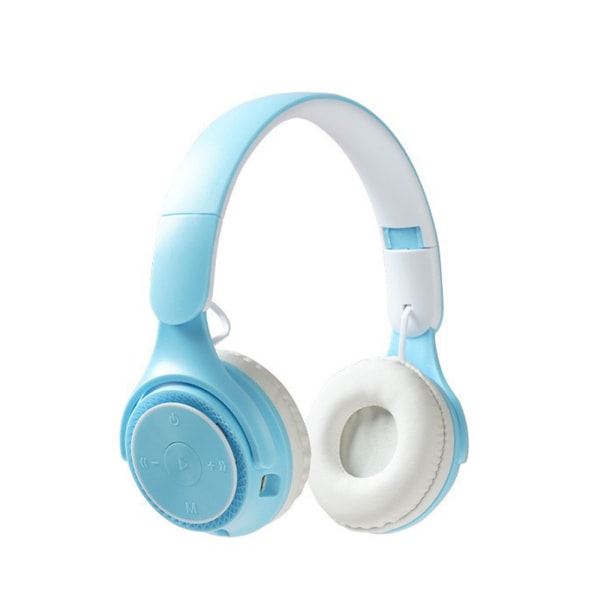 Over-Ear-hörlurar Bluetooth 5.0 hopfällbart gaming trådlöst Macaron Bass Headset Blå