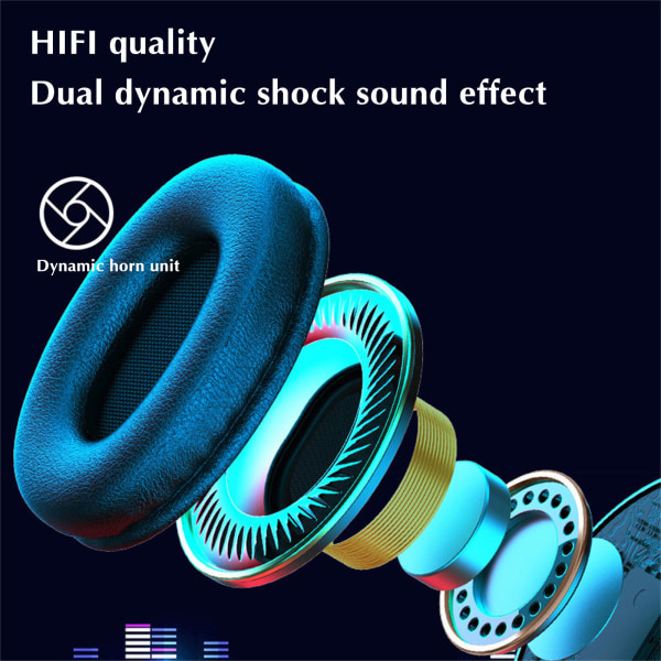 Over-Ear-hörlurar Inbyggd mikrofon huvudmonterad hopfällbar trådlös Bluetooth 5.0 FM/TF-Card 7-färgs gradientheadset svart